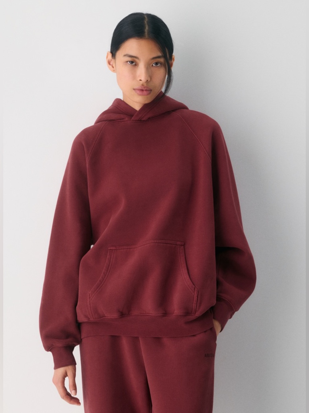 Aritzia Womens Hooded Crewneck Sweater in Burgundy